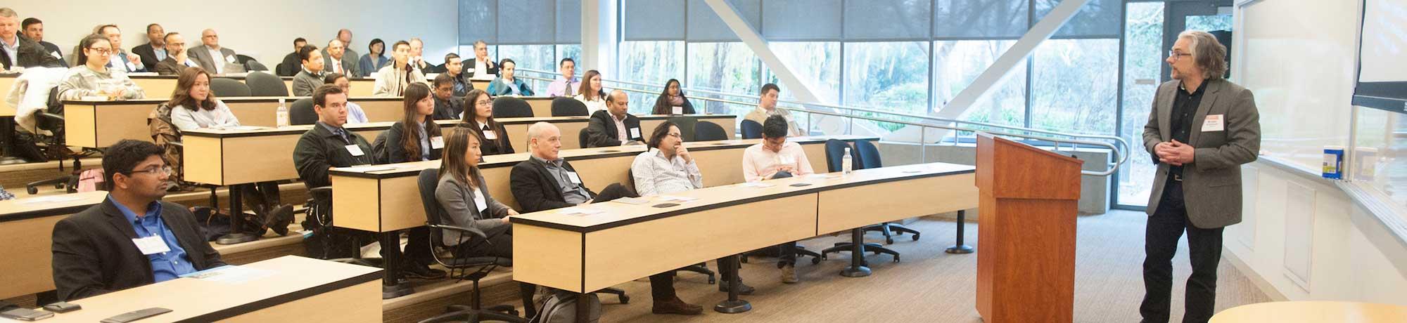 Students in a graduate school of business lecture